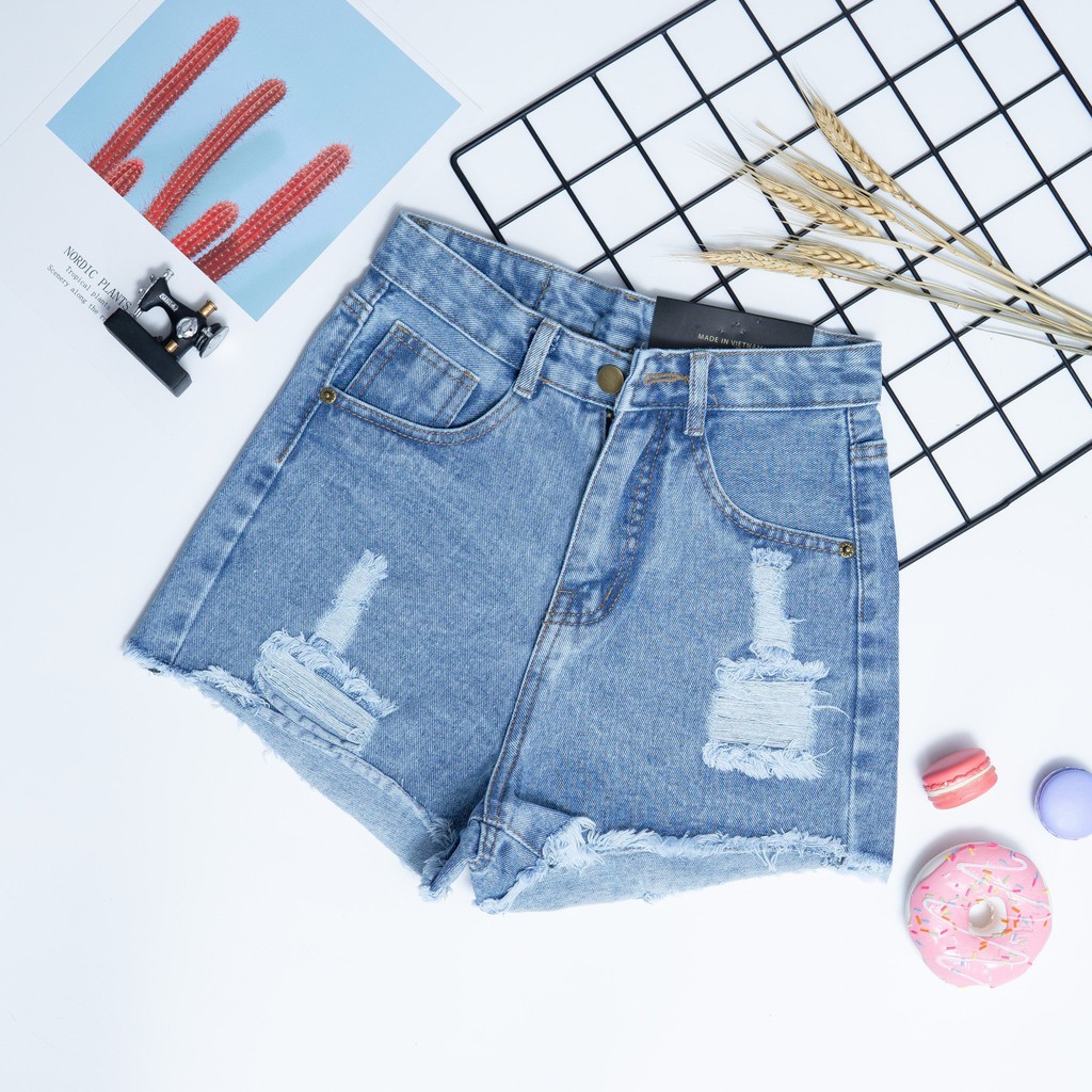 Quần Sọt Jeans Nữ Rách Kiểu Tua Lai Chuẩn form Lưng Siêu Cao | BigBuy360 - bigbuy360.vn