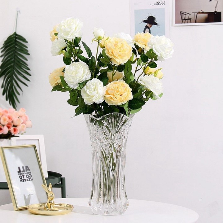 Hoa Lụa Trang Trí FreeShip Hoa Hồng Mẫu Đơn Cao Cấp Cành 2 Bông TTo 8cm 1 Nụ