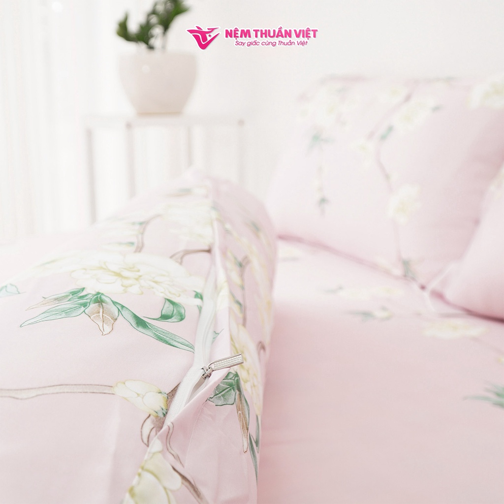 Bộ Ga Giường Tencel Thuần Việt Cao Cấp - Hồng TVM09 (4 Món)