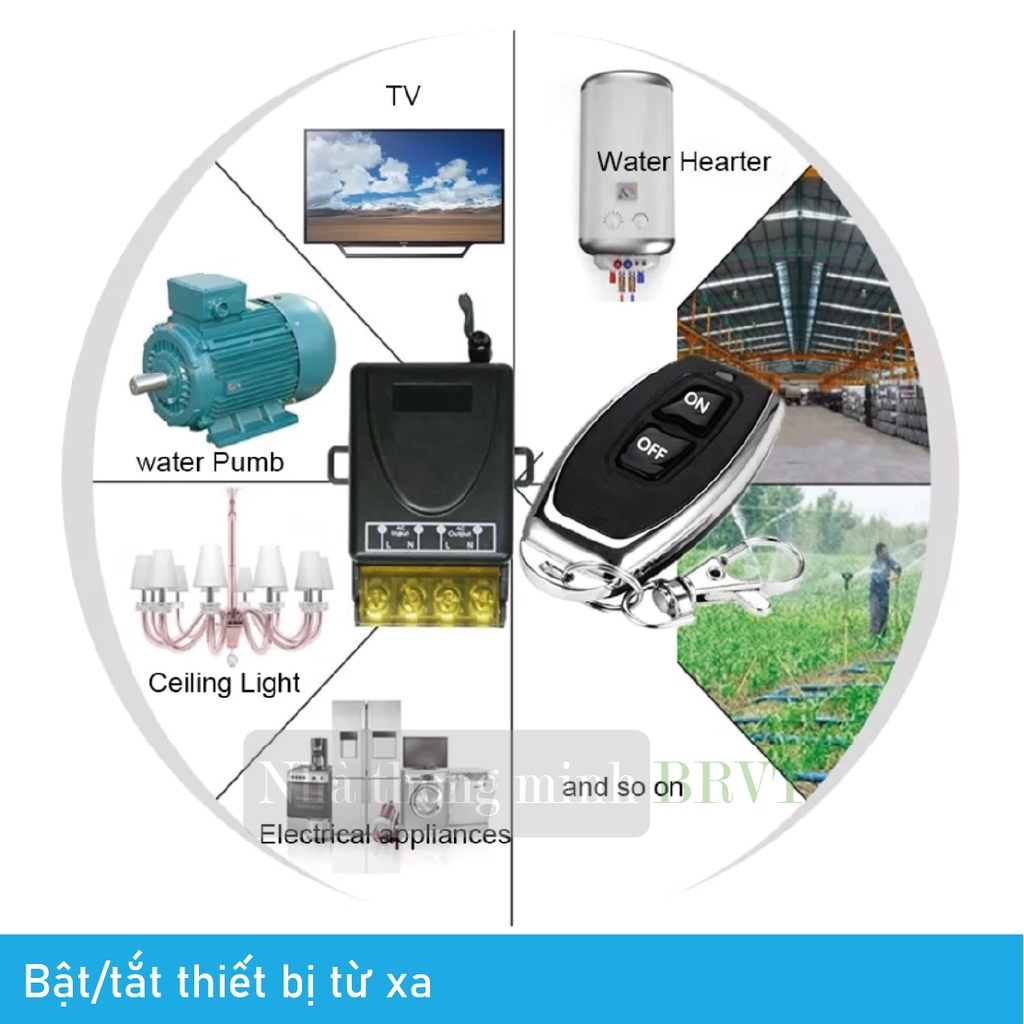 Công tắc điều khiển từ xa 220V 100m công suất cao ngõ ra 30A bật tắt thiết bị chiếu sáng, máy bơm, quạt – Bộ 2 tay bấm
