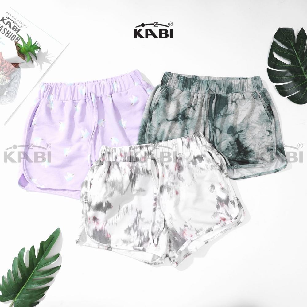 Quần đùi nữ KABI quần short thun cotton mặc nhà mặc ngủ hoa văn có túi thoáng mát dễ thương