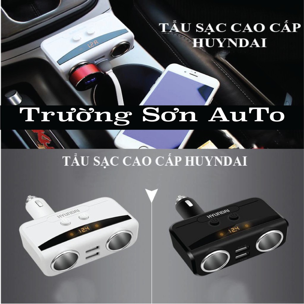 Bộ chia 2 cổng tẩu, 2 cổng usb chính hãng Hyundai hiển thị điện áp ô tô