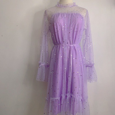 M27 - Đầm Ulzzang dự tiệc cổ tròn viền bèo nhúng dáng xòe thắt dây eo đính kim sa rất sáng