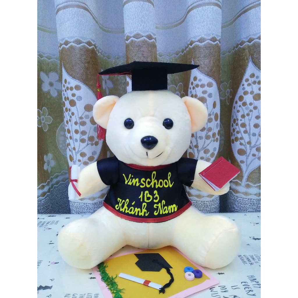 Gấu Bông Tốt Nghiệp 30cm miễn phí khắc tên, logo decal, gói quà - quà tặng tốt nghiệp