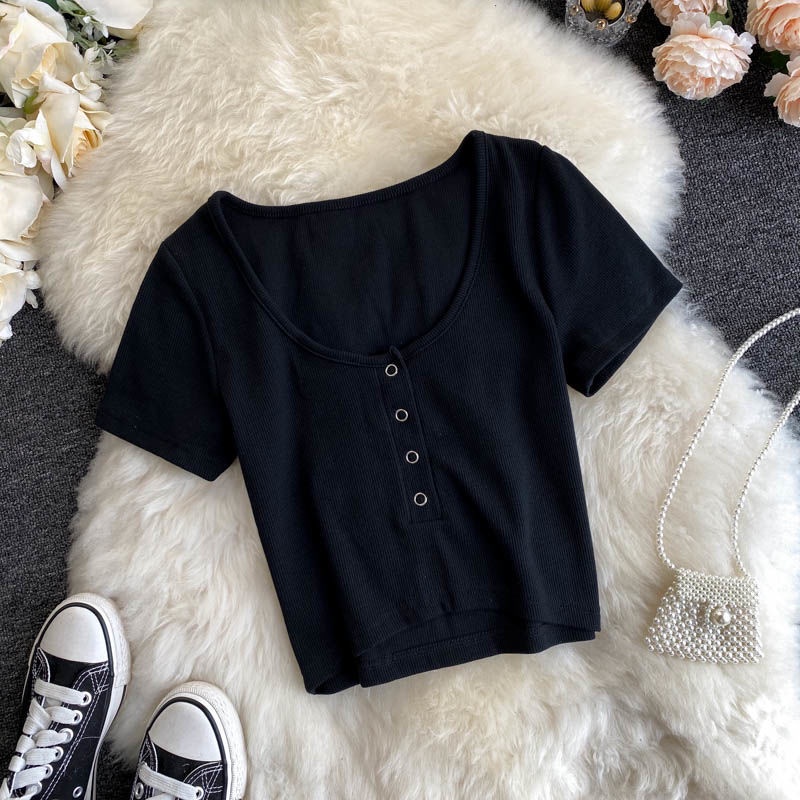 Áo thun BH tay ngắn màu sắc đơn giản phong cách Hàn Quốc