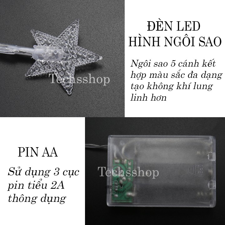 Đèn led trang trí hình ngôi sao dây 6 mét - dây đèn led trang trí sinh nhật, đám cưới, lễ noel dùng pin AA