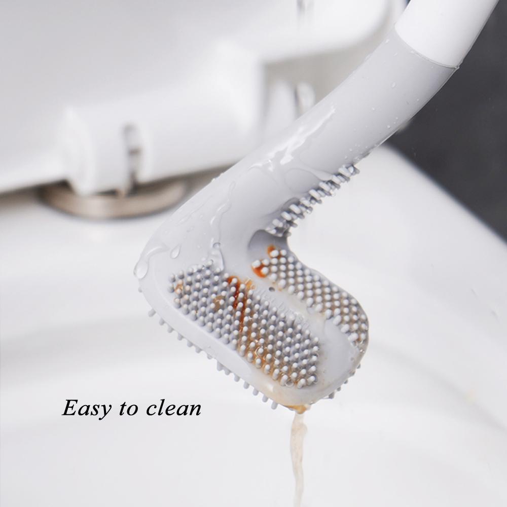 PISTA Bàn Chải Cọ Rửa Toilet Bằng Silicone Cán Dài Tiện Lợi