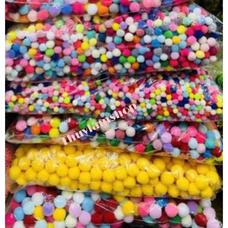 Gói 10 viên pom pom đủ size đủ màu làm thủ công handmade mắt thú