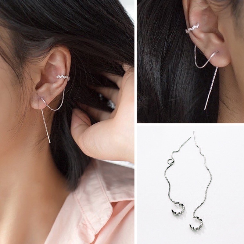 Hoa Tai Dáng Dài Đính Đá Nhân Tạo Thời Trang