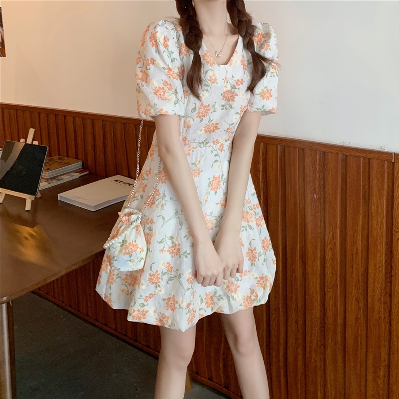 Đầm ngắn PERTY in hoa thời trang mùa hè Hàn Quốc cho nữ