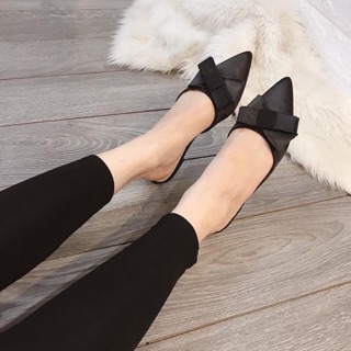 Giày mules NƠ LỤA gót vuông 2cm