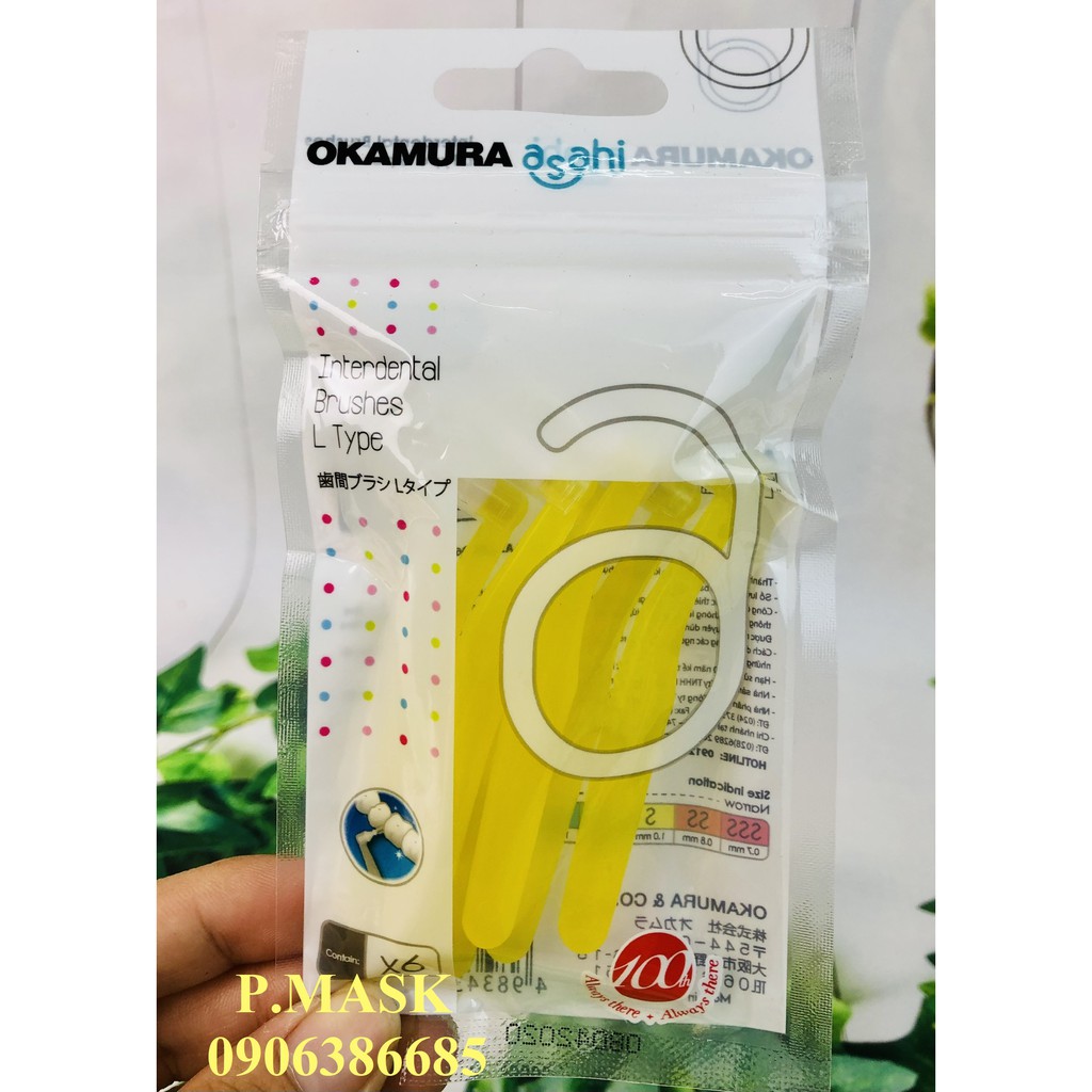 Bàn chải kẽ răng Asahi dạng hình L bịch 6 cây - Bàn chải Okamura chăm sóc răng miệng tiêu chuẩn Nhật bản