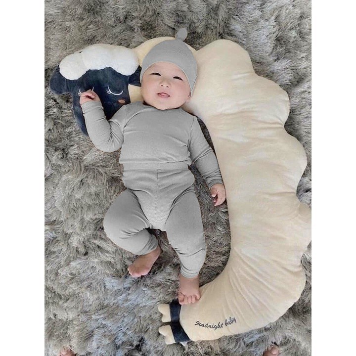 Đồ bộ quần áo dài tay len tăm kèm mũ cho bé sơ sinh tới 14kg AM814