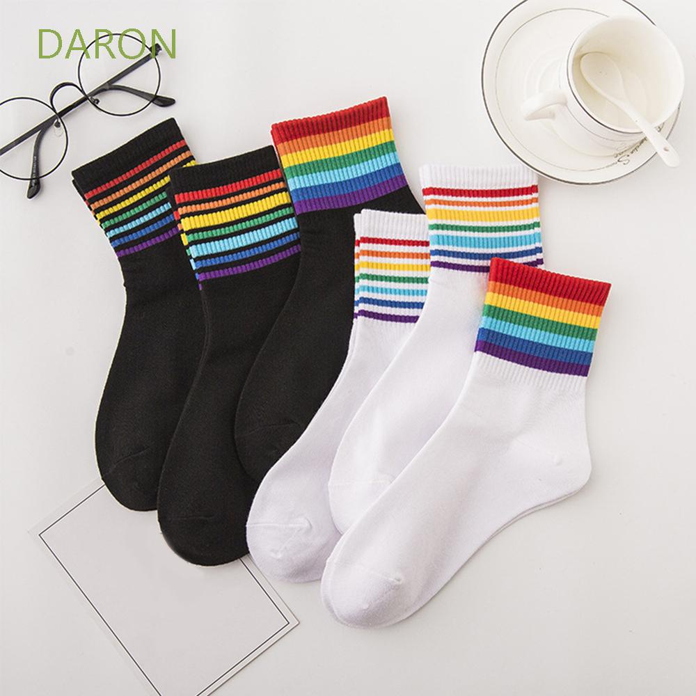 Vớ Cotton Cổ Thấp Kẻ Sọc Cầu Vồng Nhiều Màu Sắc Thoáng Khí Thời Trang Thu Đông Cho Nam Và Nữ