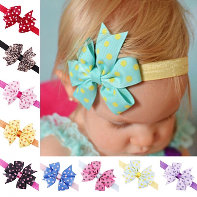 Băng đô bé gái nơ ribon chấm bi