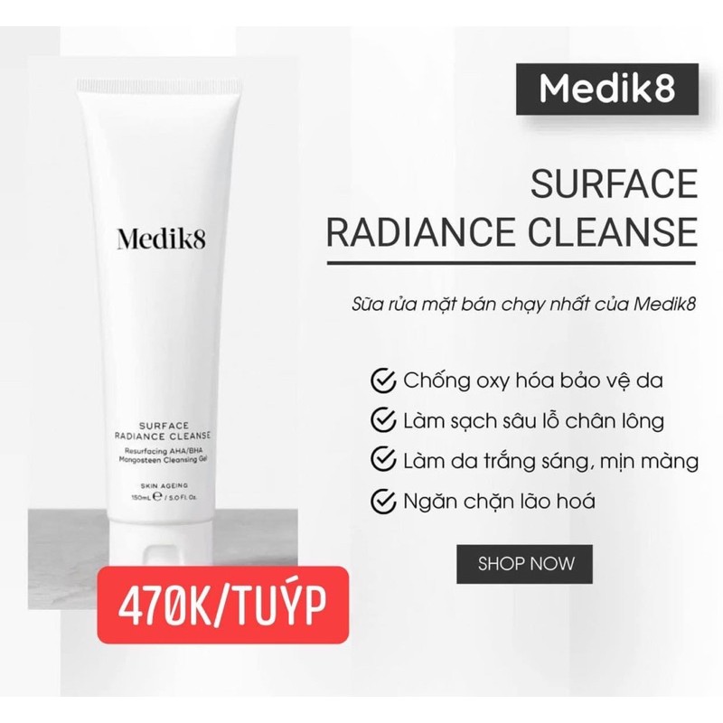 Sữa rửa mặt aha bha Medik8 medik 8 sạch sâu lỗ chân lông ngừa mụn
