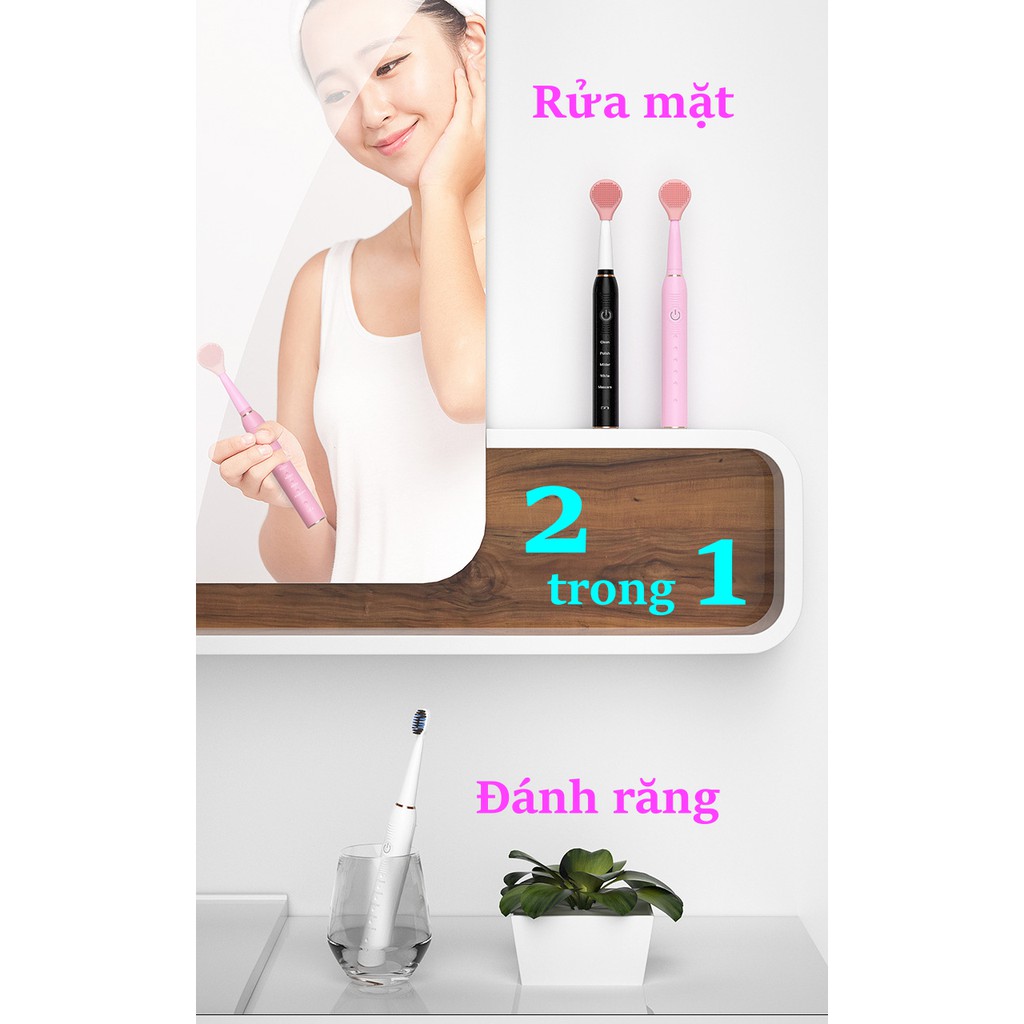 Bàn chải điện thông minh với đầu rửa mặt cao cấp Bàn chải đánh răng điện 5 chế độ chống nước IPX7-PHYOPUS PH-203