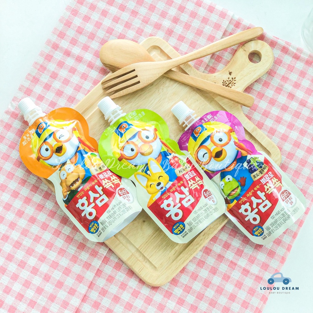 Nước hồng sâm trái cây Paldo Pororo Hàn Quốc cho bé từ 2 tuổi túi 100ml