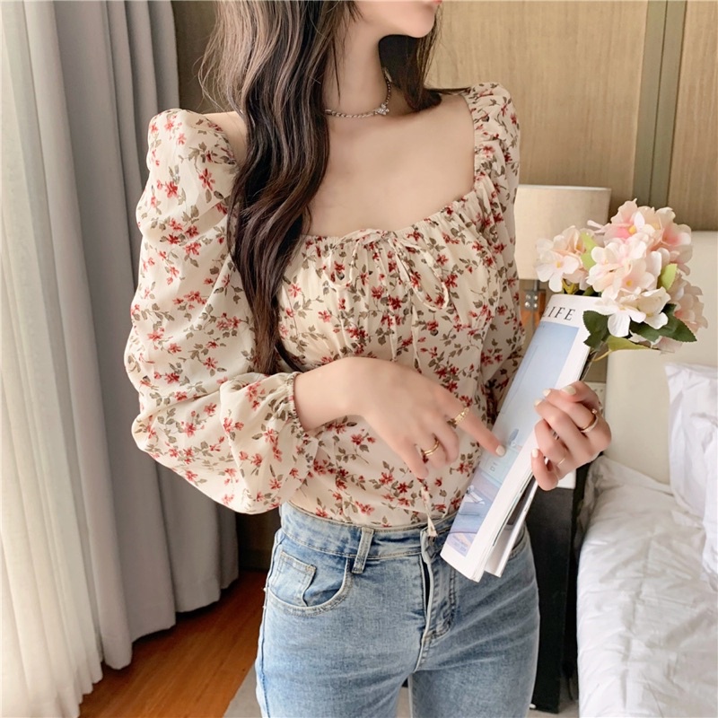 Áo Hoa Trễ Vai Hàng Đẹp SuzaHouse Phong Cách Hàn Quốc Cho Các nàng. Áo Kiểu Nữ