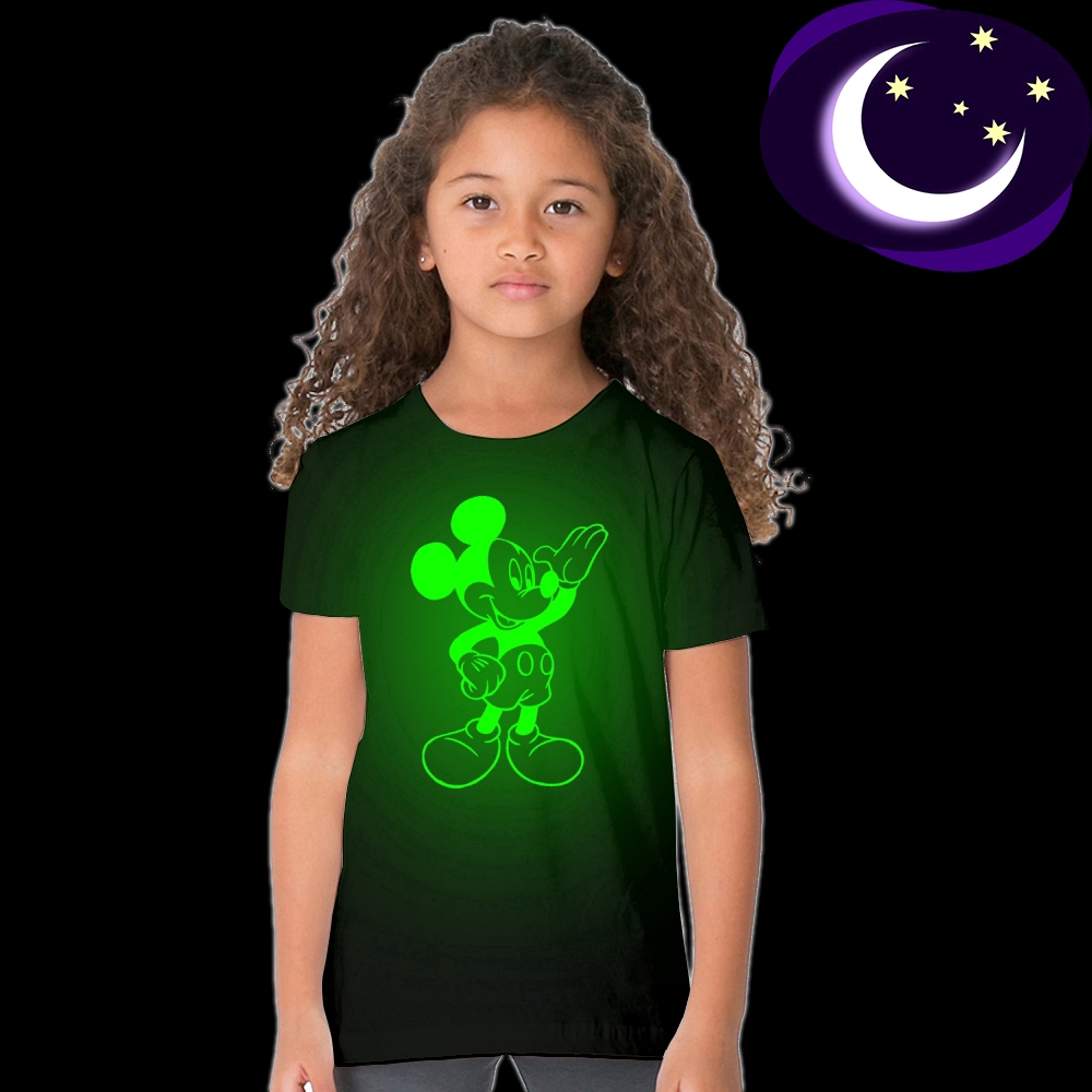 Luminous Kids Cartoon T-Shirt for Boy Girl Glow In Dark Balck Tshirt Summer Short Sleeve Casual Tees