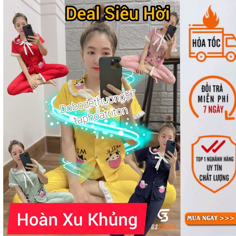 Đồ Bộ Mặc Nhà Nữ, Đồ Bộ Ngủ Nữ, Bộ Ngủ Nữ Tiểu thư Kitty Tay ngắn Quần dài M4 Kate lụa mềm mịn, thoáng mát