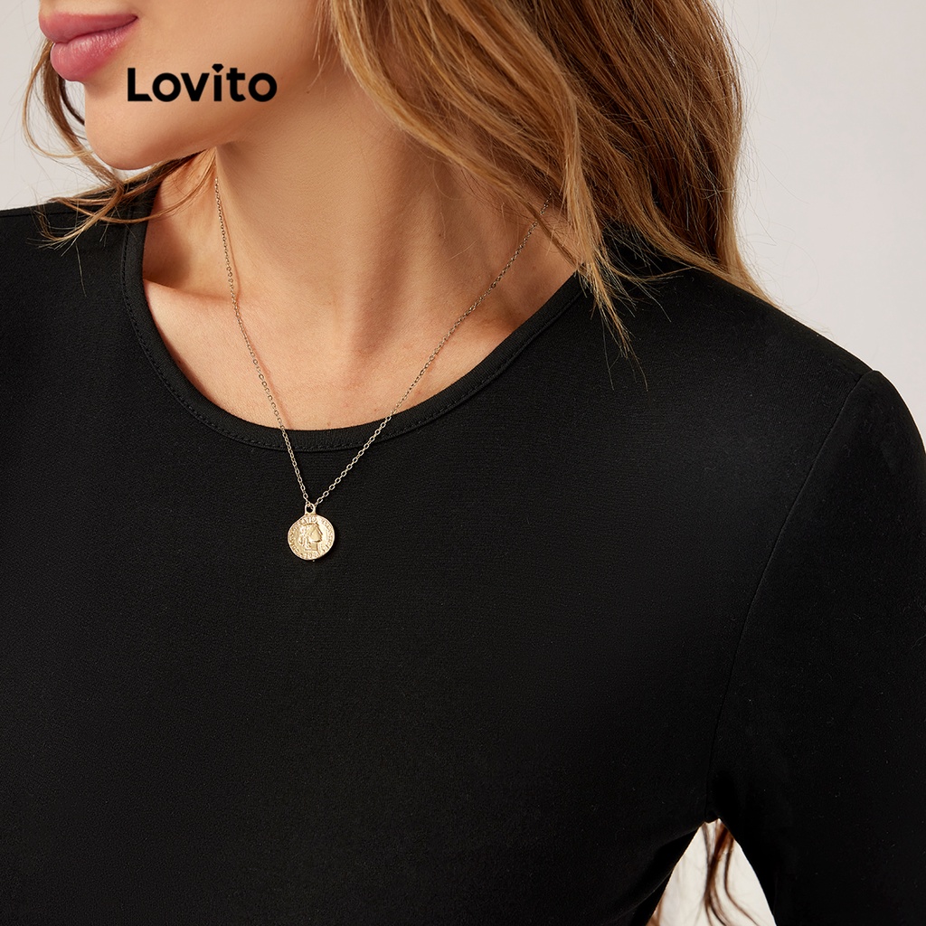 Lovito Áo thun trơn dài tay cổ tròn trơn L21LT009 (Đen)