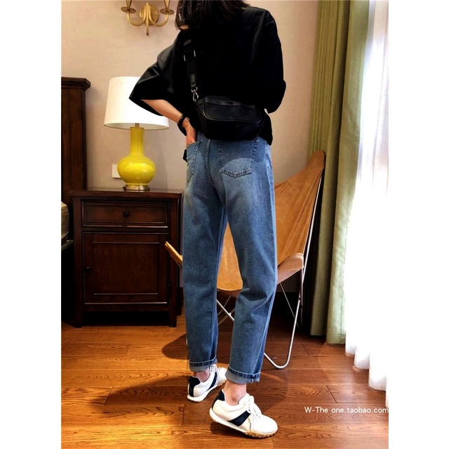 Quần baggy jean nữ Ullzzang học sinh Aldore màu xanh đậm dáng dài 95p MS007