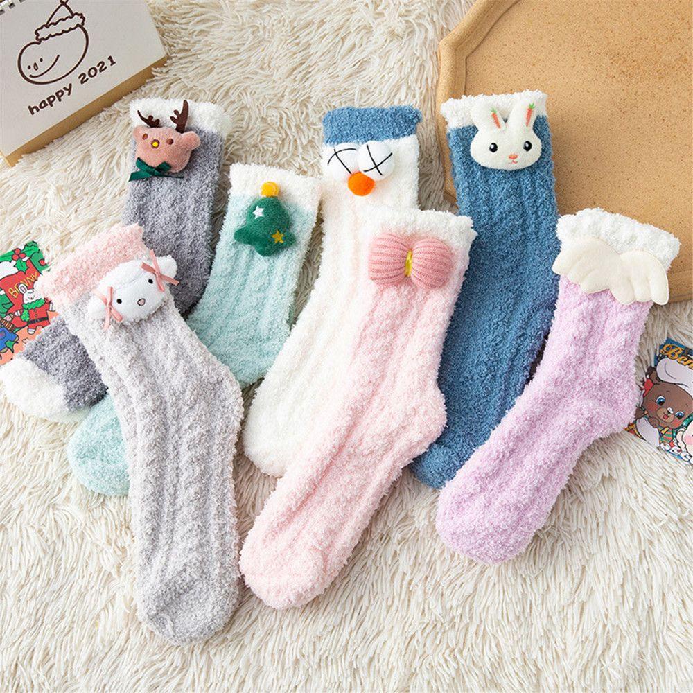 Vớ Ngủ Vải Nhung San Hô Dày Mềm Mại Giữ Ấm Mùa Đông Cho Nữ