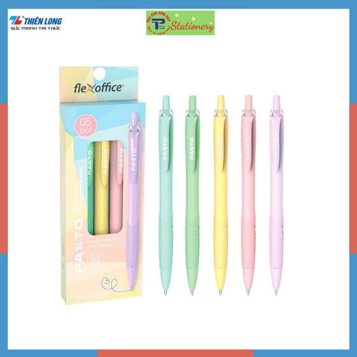 Bút gel bi Pazto Thiên Long mực xanh, nét 0.6 màu cán pastel, tay cầm có đệm cao su, ngòi trơn đều mực GelB039