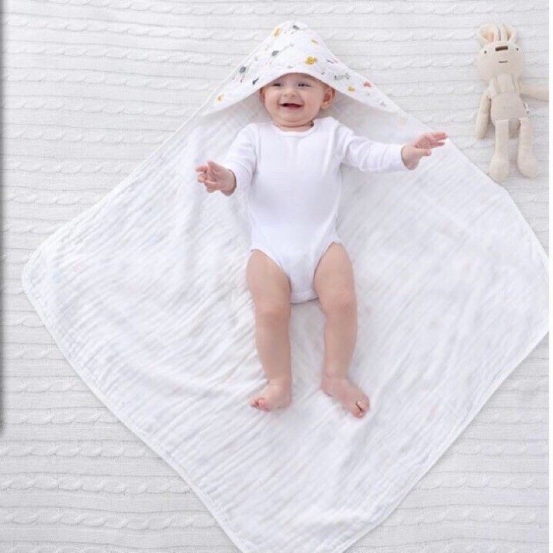 Ủ Xô 4 Lớp / Chăn Choàng Có Mũ Siêu Mềm Mại Cho Bé Loại Đẹp 70x70cm