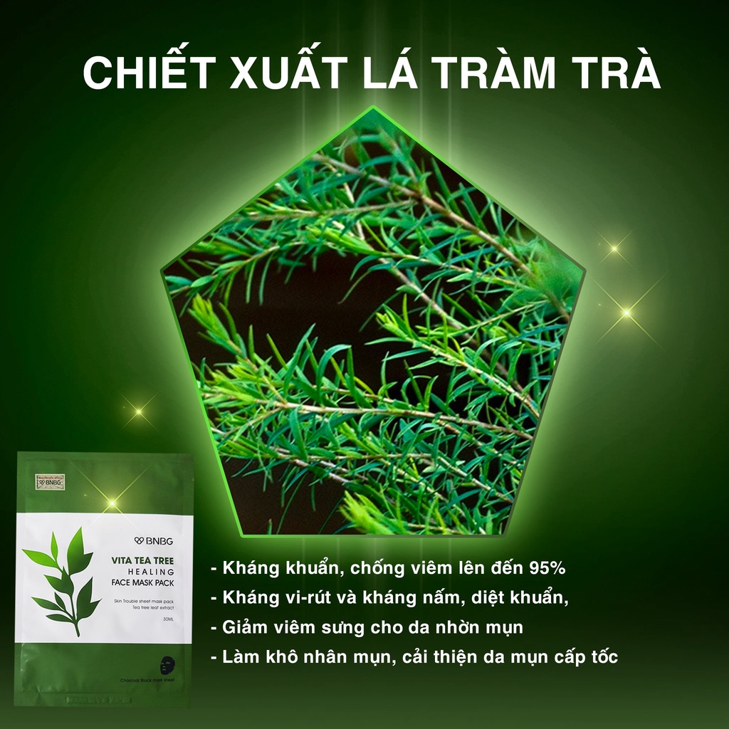[HỘP 10 MIẾNG] BNBG Mặt Nạ Tràm Trà Vita Tea Tree Healing Face Mask Pack Giảm Mụn Thâm Sẹo Thải Độc Da [NHẬP KHẨU]