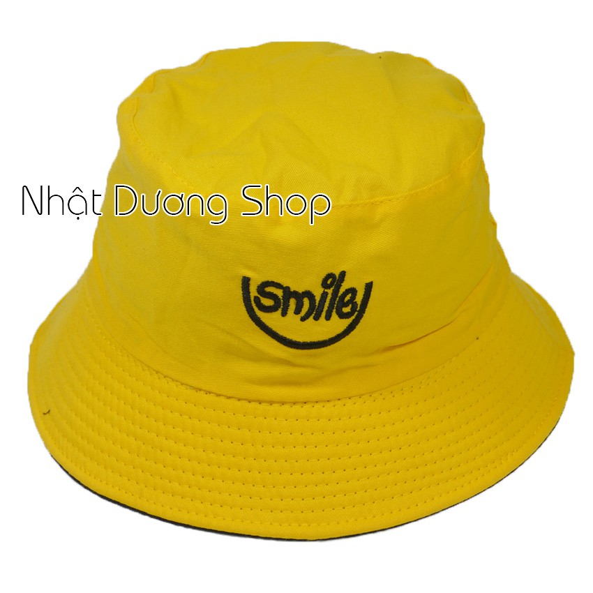 Nón tai bèo mặt cười và smile người lớn vành nhỏ đội 2 mặt - Vàng &amp; đen chất liệu vải Cotton thoáng mát và cá tính