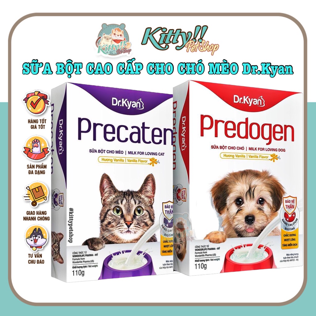Sữa bột cao cấp Dr . Kyan dành cho chó mèo, sữa bột Precaten - Predogen 110g, lon 400g - Kitty Pet Shop BMT