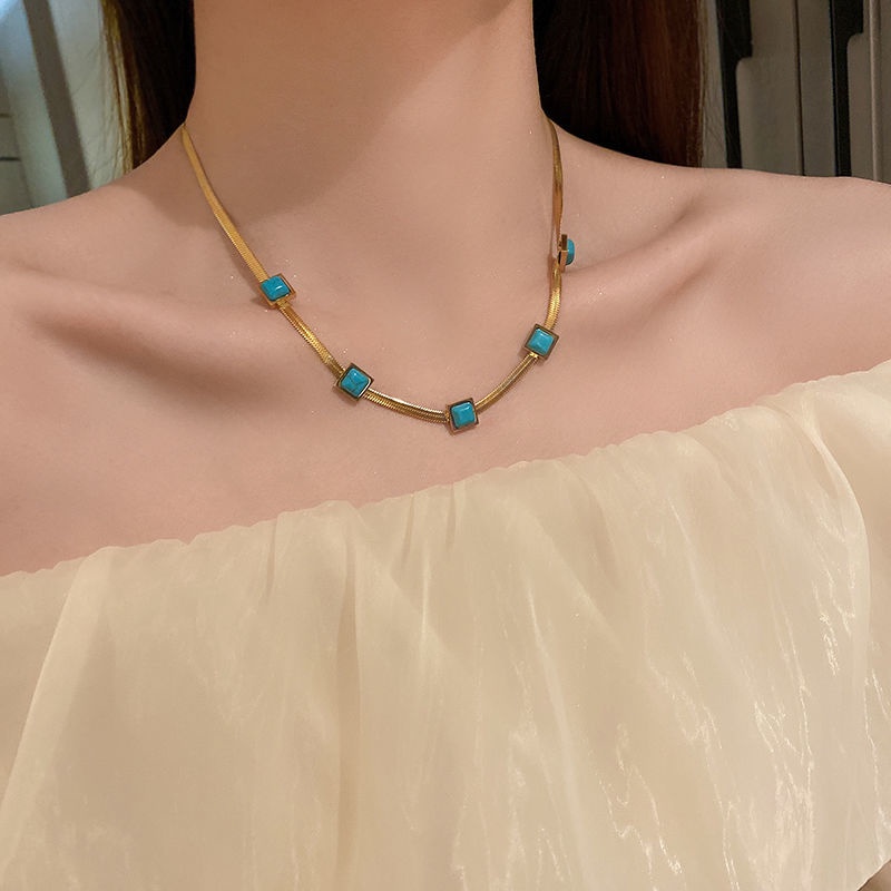 Dây Chuyền Thép Titan Mặt Vuông Phong Cách Bohemian Thời Trang Cho Nữ