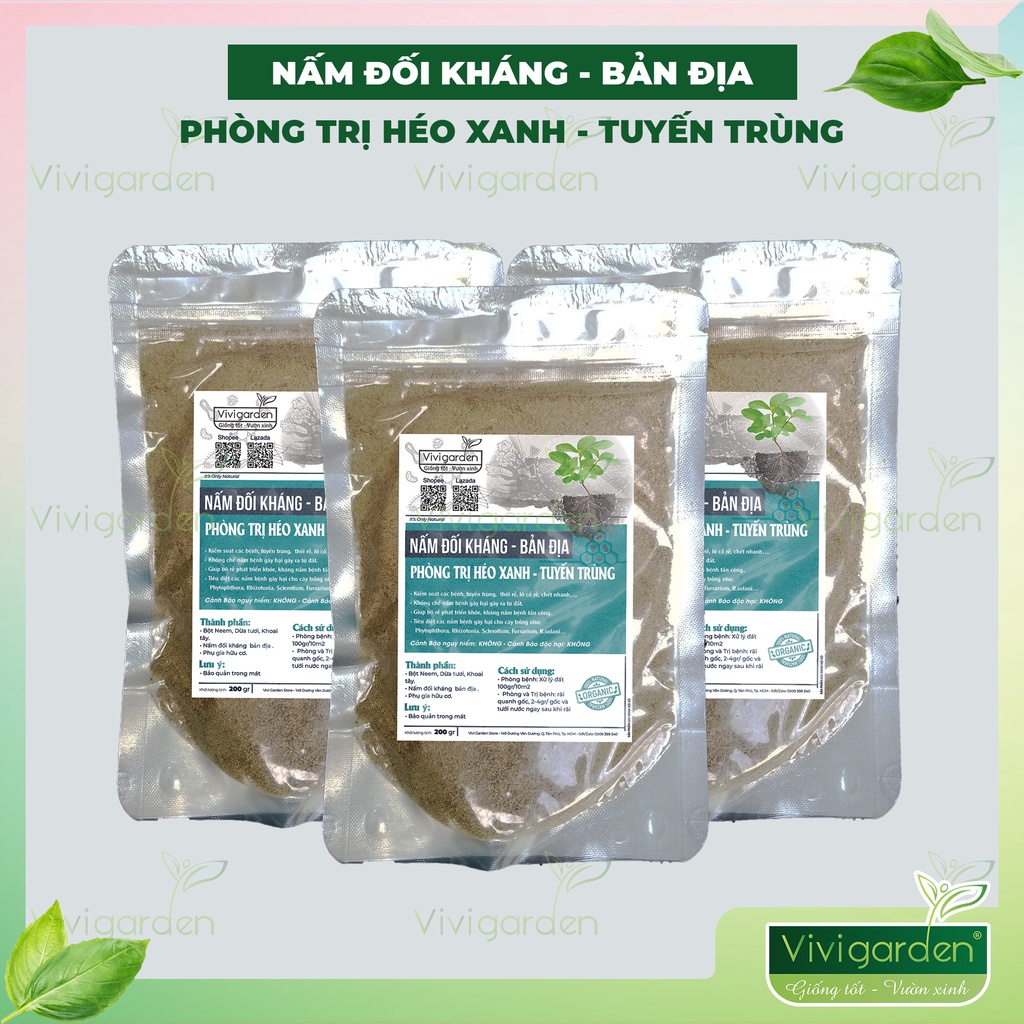 Túi 200gr Nấm Đối Kháng - Bản Địa, Phòng trị héo xanh - tuyến trùng, kiểm soát bệnh tật trên cây trồng