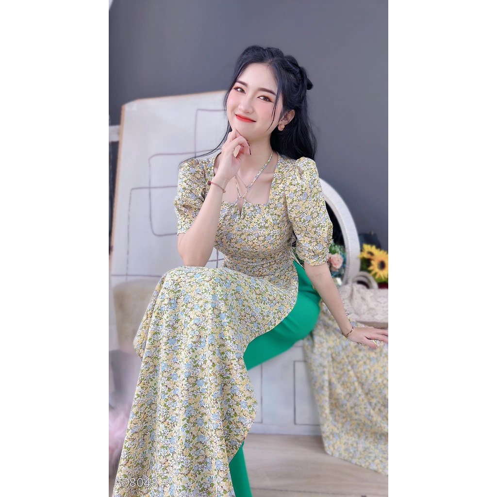 Áo dài cách tân nữ kiểu cổ cột dây xinh xắn không kèm quần CHUU AD8048