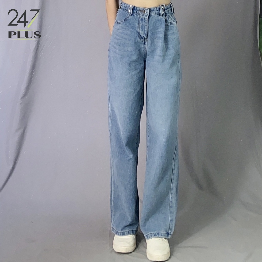 Quần Culottes Jean cạp cao năng động thụng móc cài dài 100cm