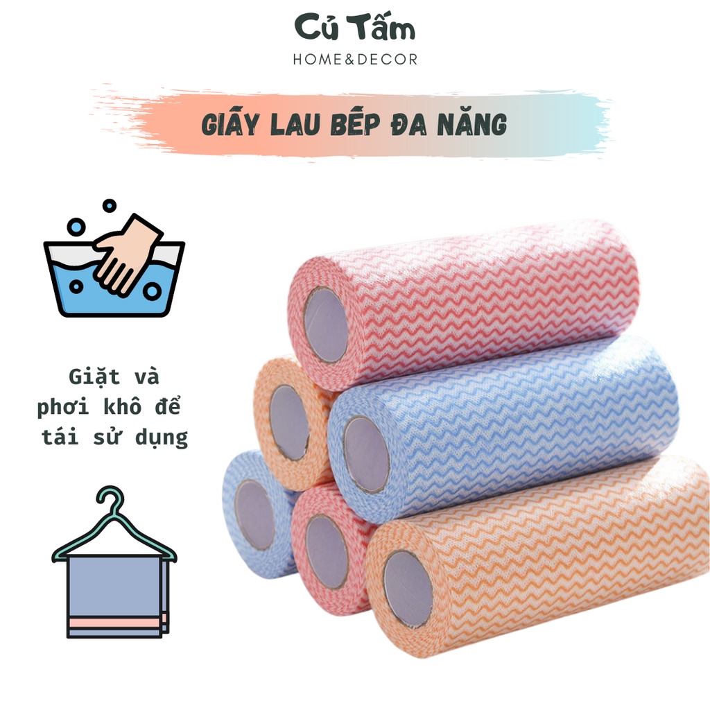 Giấy lau nhà bếp đa năng, cuộn giấy lau vải không dệt tái sử dụng - cutam.homedecor