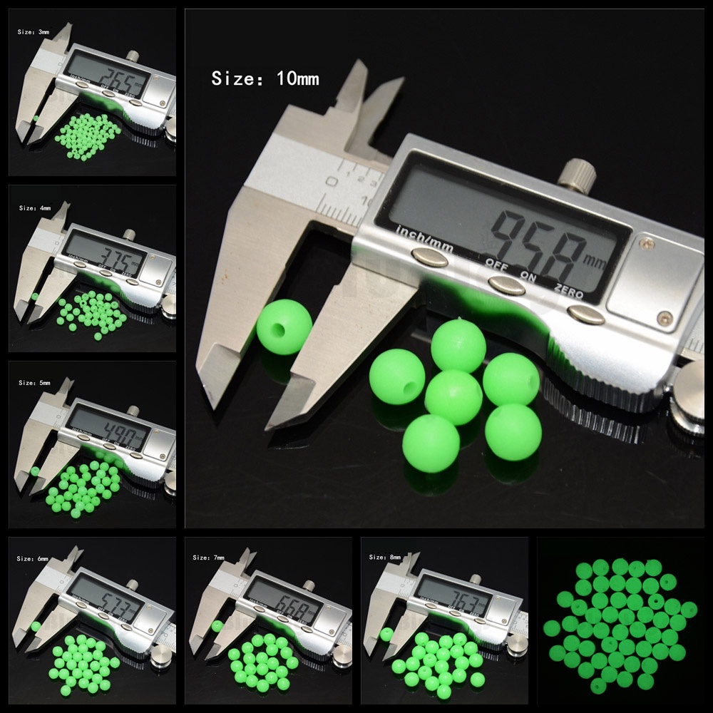 200 Hạt Cao Su Mềm Dạ Quang Bắt Cá 4-12mm