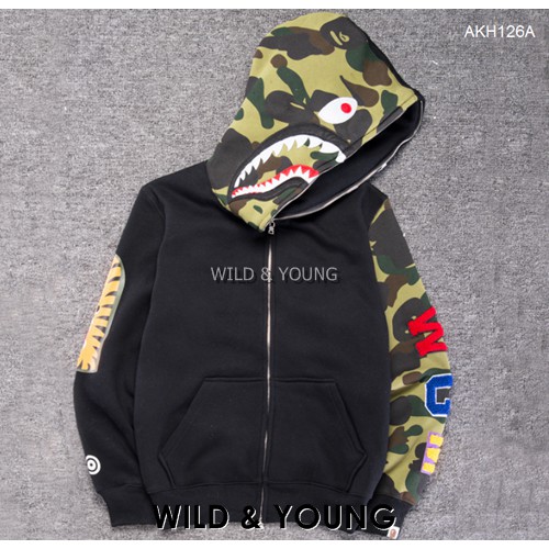 HOT SALE 2020 - BAPE SHARK FULL ZIP HOODIE MIX CAMO TAY ÁO (AKH126A)