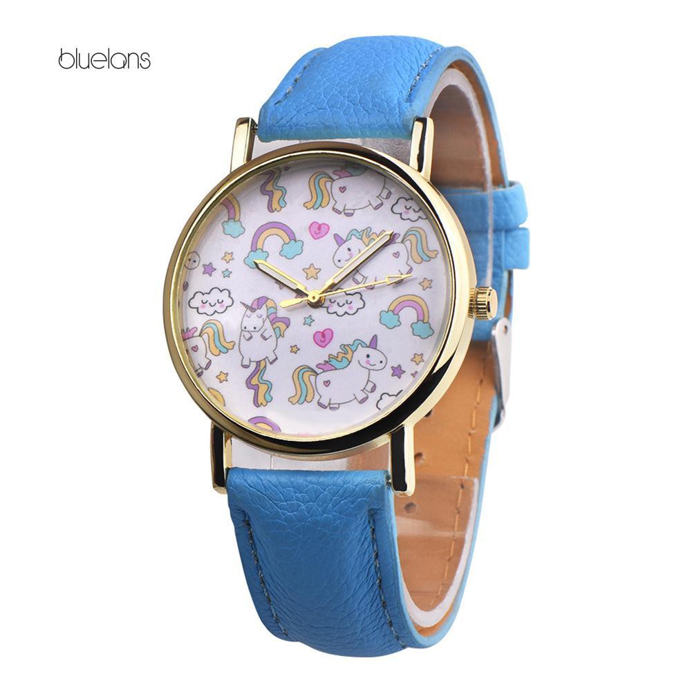Đồng hồ dây giả da hình ngựa Unicorn xinh xắn