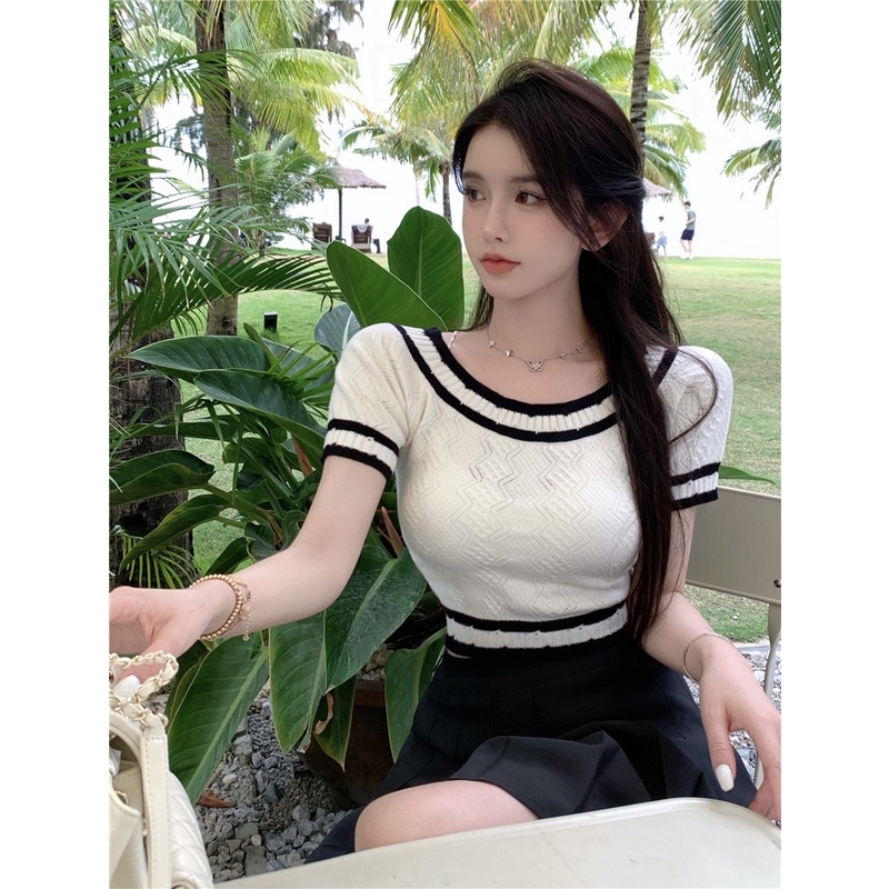 Áo QADCOL dệt kim phong cách Hàn Quốc thiết kế đơn giản cho nữ