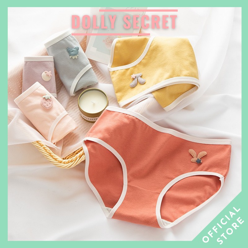 Quần lót nữ cotton Y Tế Khuáng Khuẩn Đính Logo Màu Pastel Đáng Yêu Học Sinh DOLLY SECRET QL036