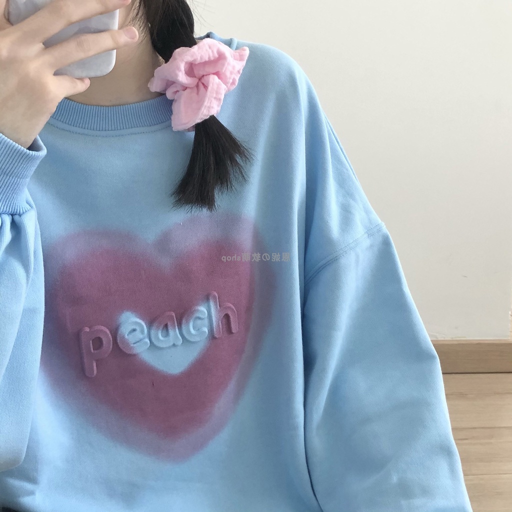 SUXI Áo nỉ dài tay dáng rộng in họa tiết kiểu Hàn Quốc thời trang thu đông mới cho bạn nữ