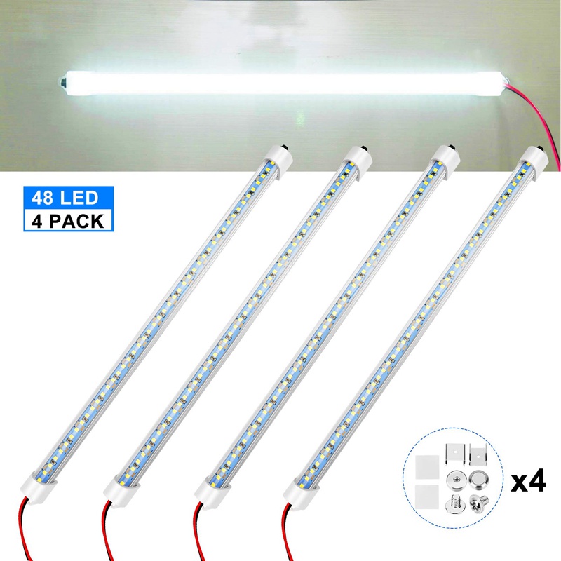 Dây Đèn LED 48 Bóng 12V Ánh Sáng Trắng 6500K Có Công Tắc Và Nam Châm Trang Trí Nội Thất Xe Hơi Van RV Với Phích Cắm US