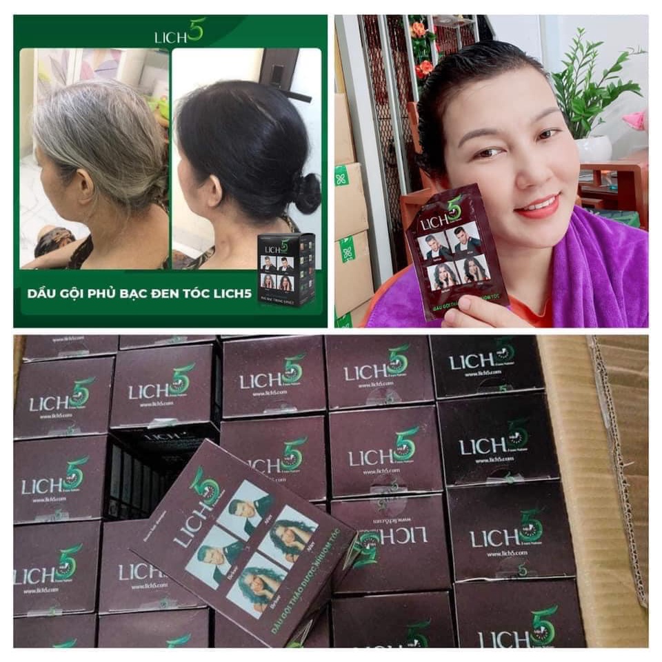 Hộp 2 gói DẦU GỘI THẢO DƯỢC NHUỘM ĐEN TÓC ☘️LICH5☘️