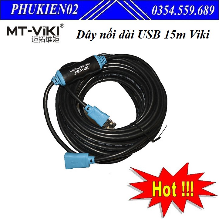 Cáp Nối Dài USB 15m Có IC Khuếch Đại Tín Hiệu MT-VIKI - Hàng Chính Hãng