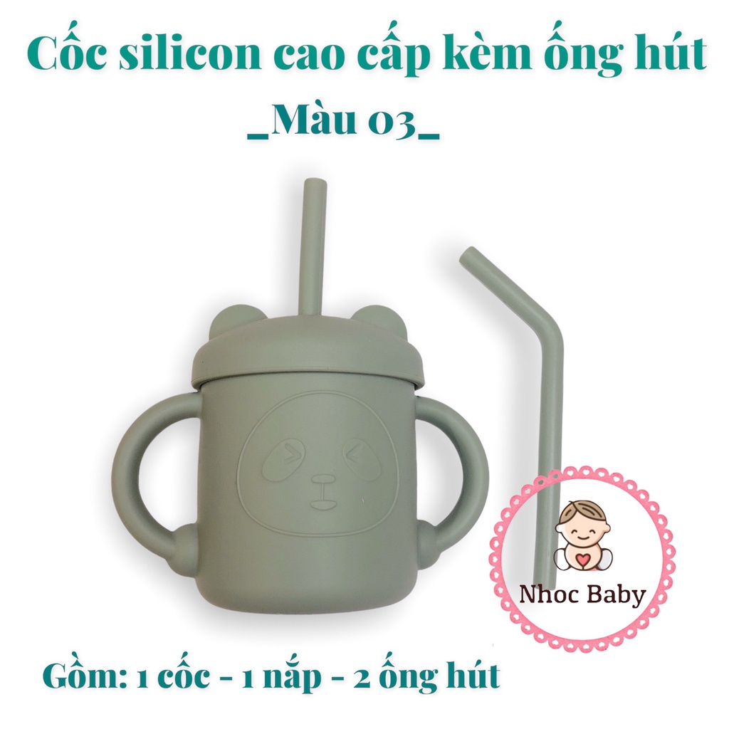 Cốc tập hút silicon hình gấu dễ thương cho bé kèm ống hút