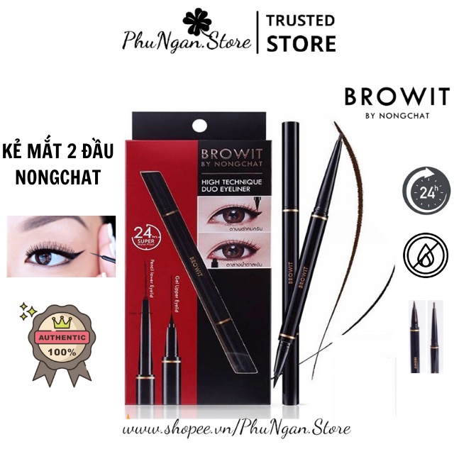 (Sắc nét, chống nước)Bút Kẻ Mắt 2 Đầu Browit by Nongchat High Technique Duo Eyeliner Thái Lan 0.5ml + 0.14g