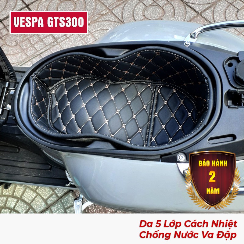 Lót cốp da 5 lớp xe VESPA GTS300 (Đen Chỉ Vàng Đồng) - cách nhiệt bảo hành 2 năm